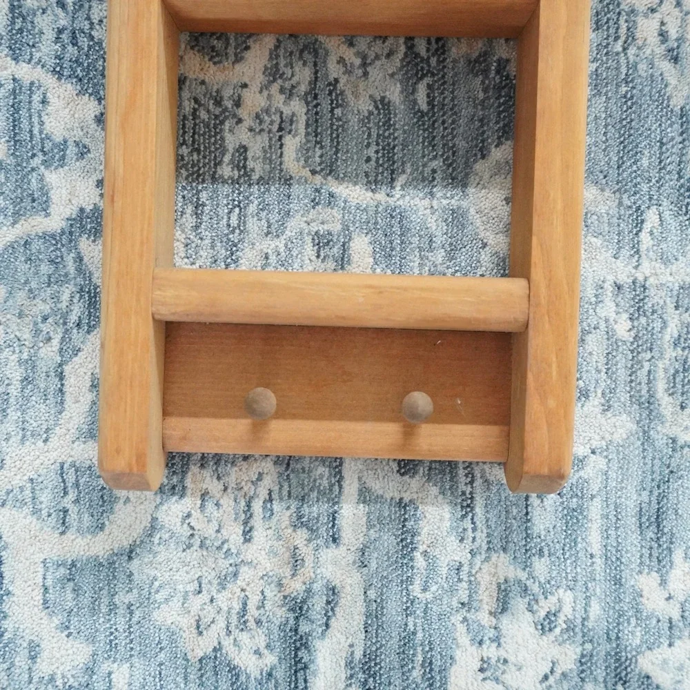 Vintage Rustic Wood Ladder Wall Shelf with Pegs Farmhouse Display Rack Brown